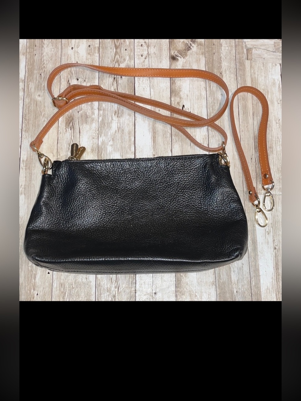Valentina Black pebbled Leather Crossbody Bag 2 straps